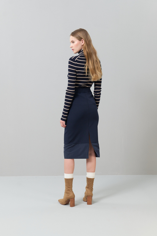 Beli Lastikli Midi Boy Örme Etek Lacivert - Roman (1)