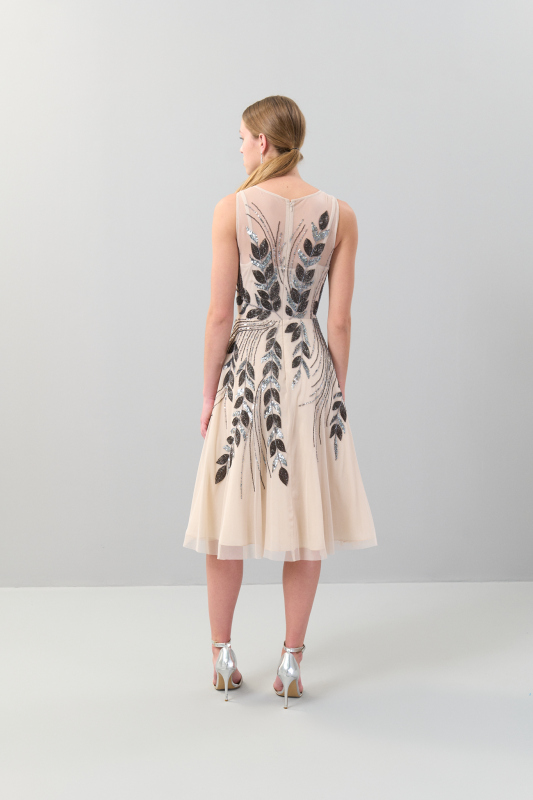 Payet Nakışlı Kolsuz Midi Boy Tül Elbise Standart Renk - 2