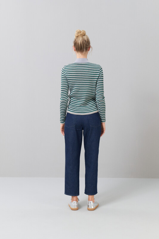 Triko Bluz Yeşil-Bej - Roman (1)