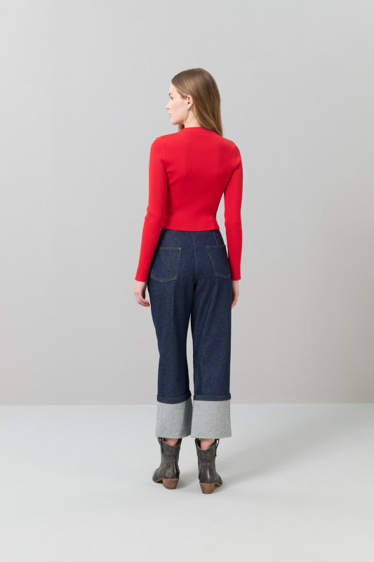 Fermuarlı Triko Hırka Kırmızı - Roman (1)
