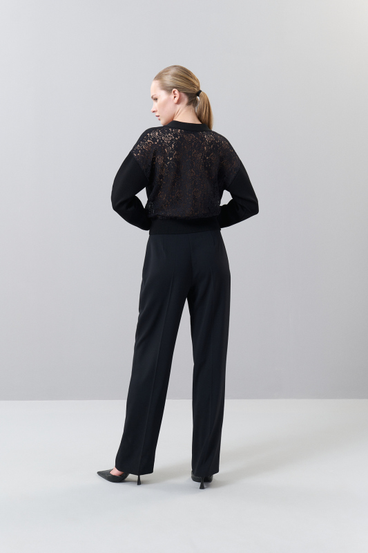 Arkası Dantel Düğmeli Triko Hırka Siyah - Roman (1)