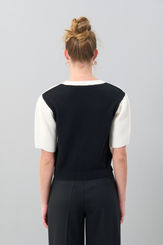 Yün Karışımlı Bluz Siyah-Ekru - 3