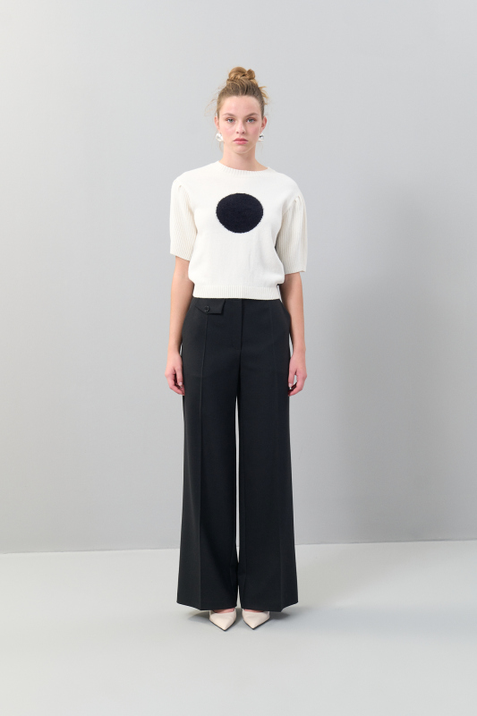 Yün Karışımlı Bluz Siyah-Ekru - 4