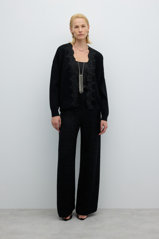 İşleme Detaylı Triko Hırka Siyah - 3