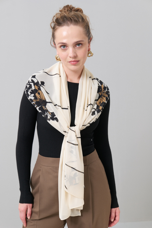 Desenli Şifon Empirme Şal Standart Renk - Roman (1)