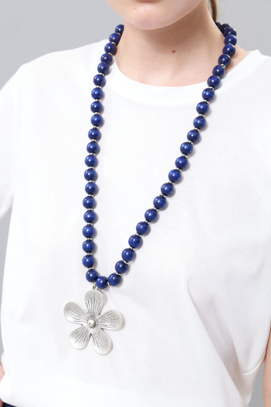 Papatya Figürlü Kolye Lacivert - 2