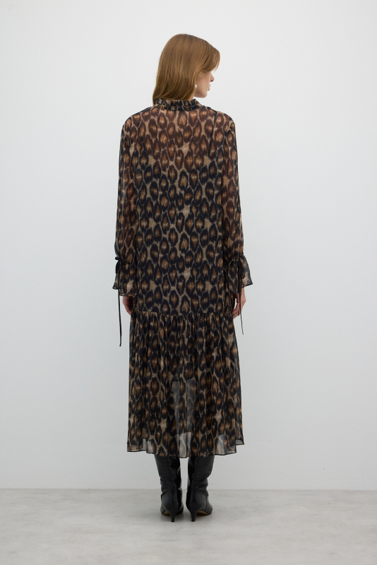 Leopar Desenli Midi Boy Elbise Standart Renk - 2