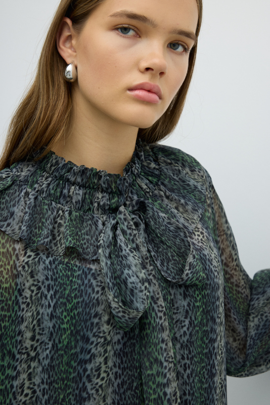 Fırfır Yaka Sabit Fiyonklu Midi Boy Elbise Standart Renk - 6