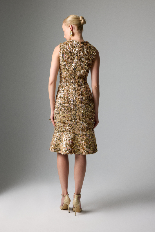 Bisiklet Yaka Midi Boy Payet Elbise Gold - Roman (1)