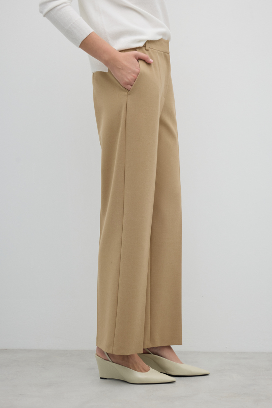 Yün Karışımlı Düz Paça Pantolon Bej - 4