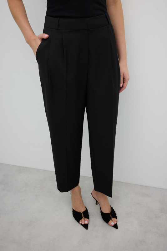 Çift Pileli Yüksek Bel Havuç Pantolon Siyah - 4