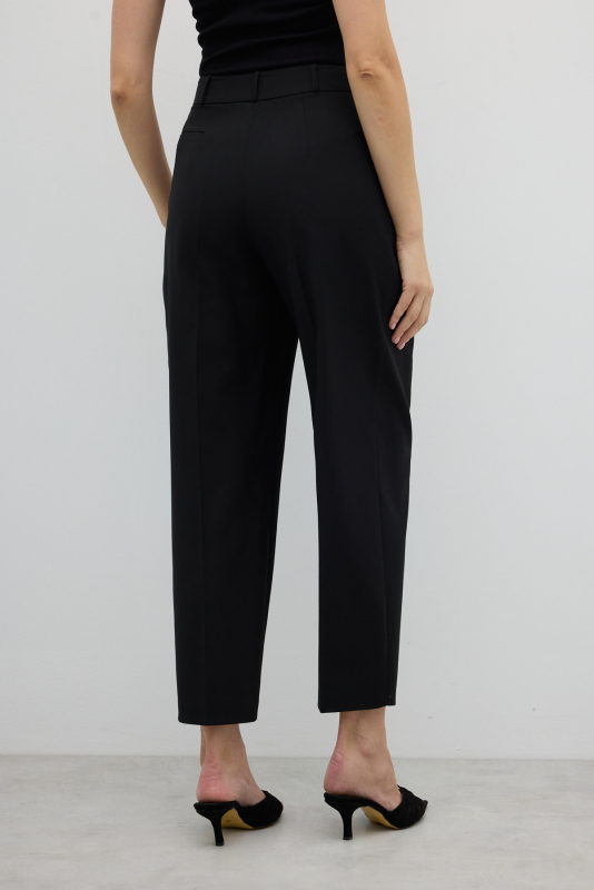 Çift Pileli Yüksek Bel Havuç Pantolon Siyah - Roman (1)