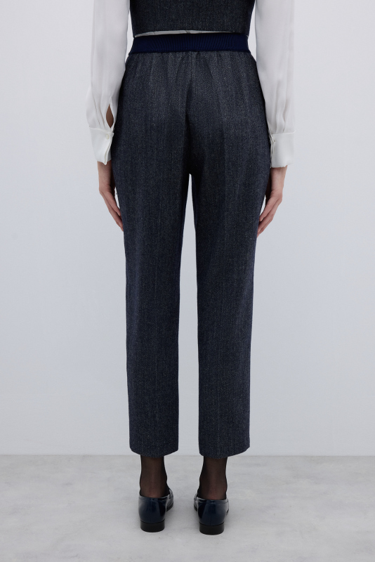 Yün Karışımlı Beli Lastikli Düz Paça Pantolon Lacivert - 2