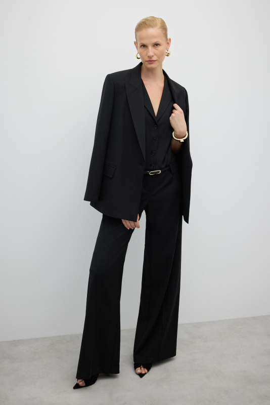 Çıkarılabilir Kemer Detaylı Geniş Paça Tulum Siyah - 4