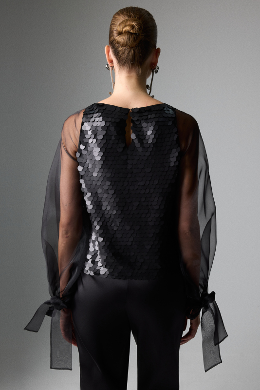 Organze Balon Kollu Payet Bluz Siyah - 2