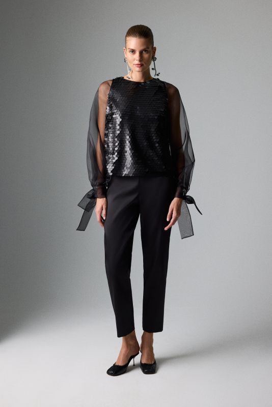 Organze Balon Kollu Payet Bluz Siyah - 3
