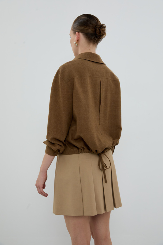 %100 Yün Süs Cep Kapaklı Gömlek Kahve - 2