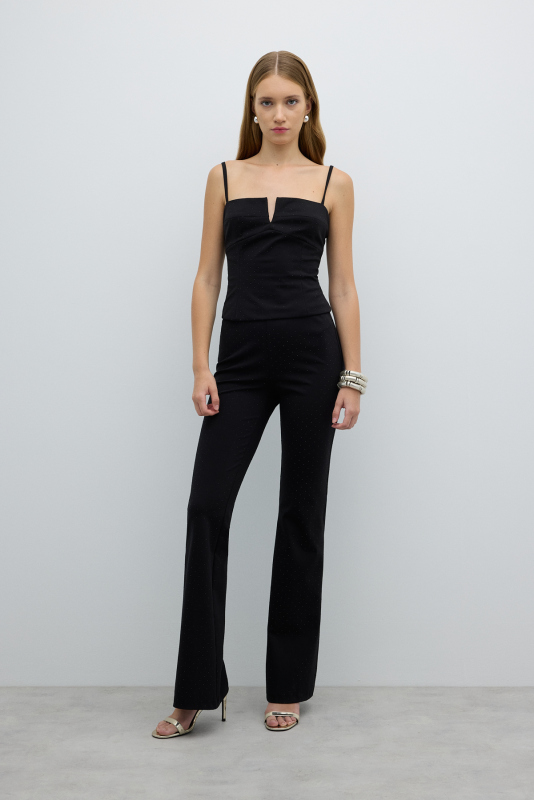 İnce Askılı Taş Baskı Büstiyer Siyah - 3