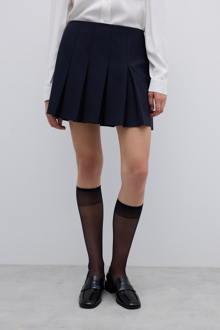 Yün Karışımlı Pileli Mini Etek Lacivert - 4