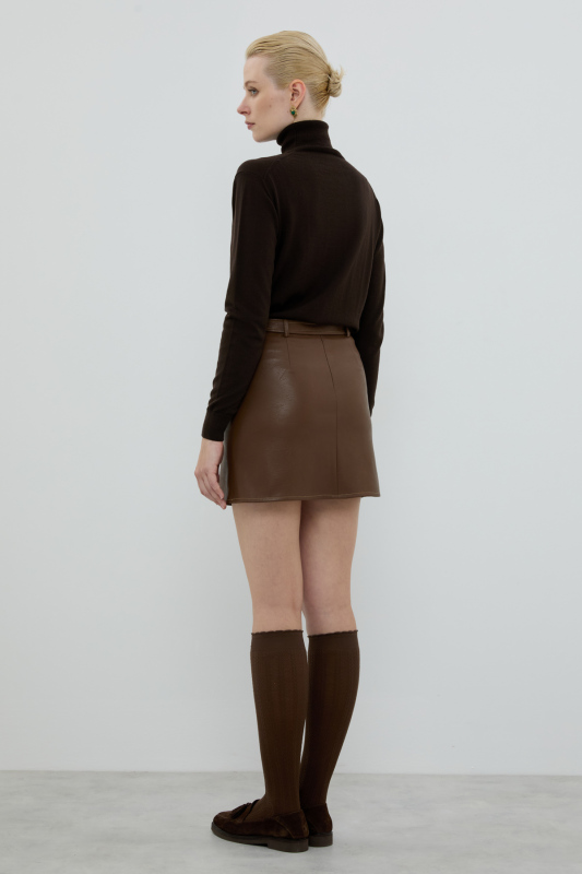 Beli Kemerli Mini Etek Kahve - 2