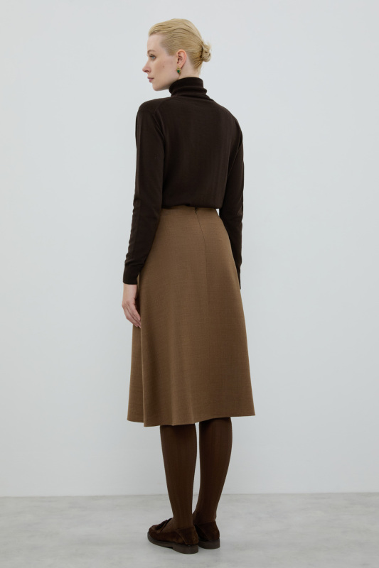 Yün Karışımlı Pili Detaylı Midi Boy Etek Kahve - 2