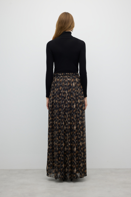 Leopar Desenli Pileli Uzun Etek Standart Renk - Roman (1)