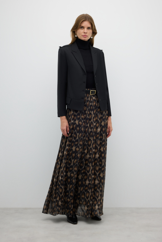 Leopar Desenli Pileli Uzun Etek Standart Renk - 4