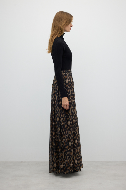 Leopar Desenli Pileli Uzun Etek Standart Renk - 3