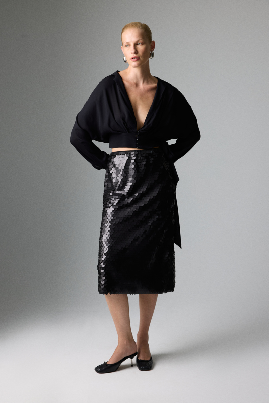 Payetli Midi Boy Etek Siyah - Roman