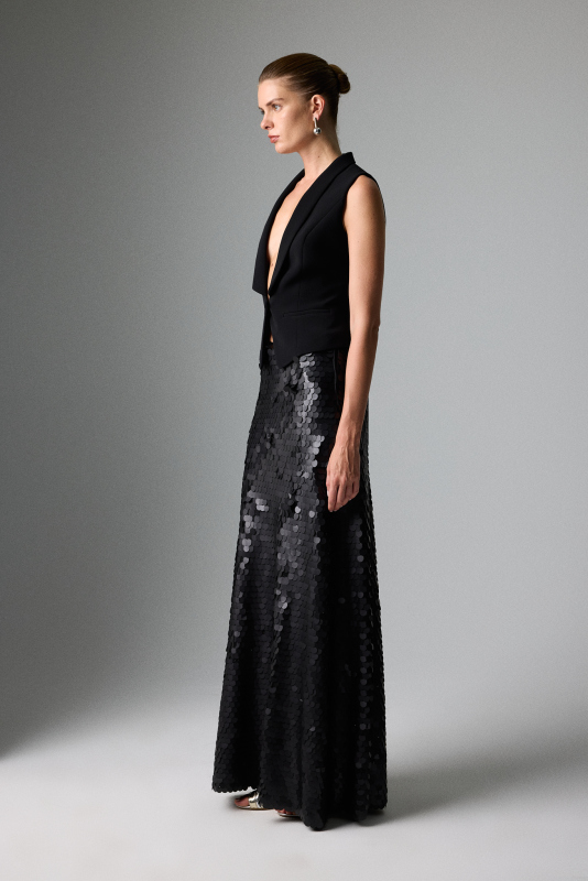 Payetli Uzun Etek Siyah - 3