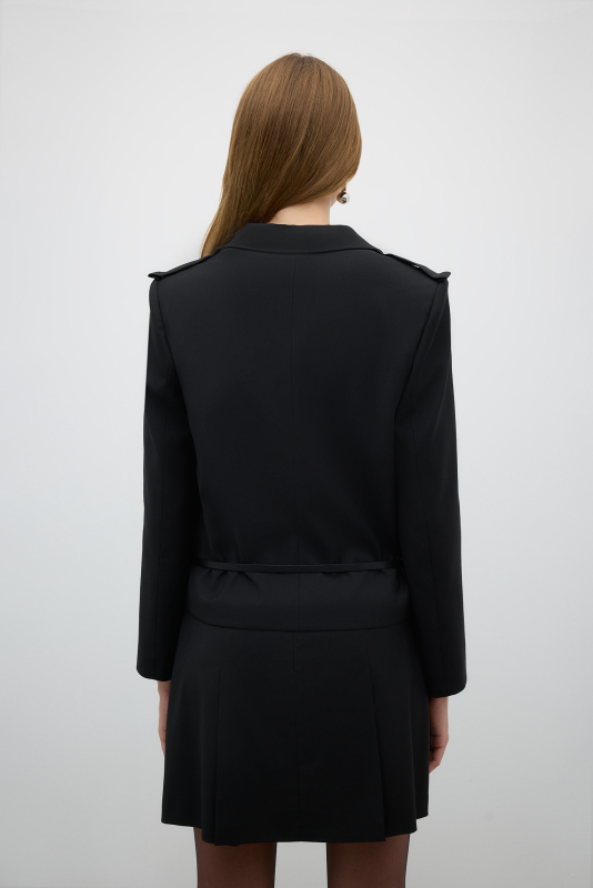 Erkek Yaka Çıkarılabilir Kemerli Ceket Siyah - Roman (1)