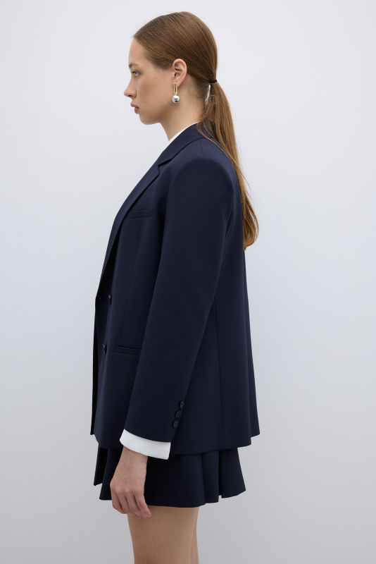 Punto Dikişli Kruvaze Blazer Ceket Lacivert - 3