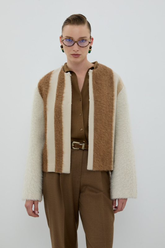 Yün Karışımlı Bisiklet Yaka Ceket Camel - Bej - 4