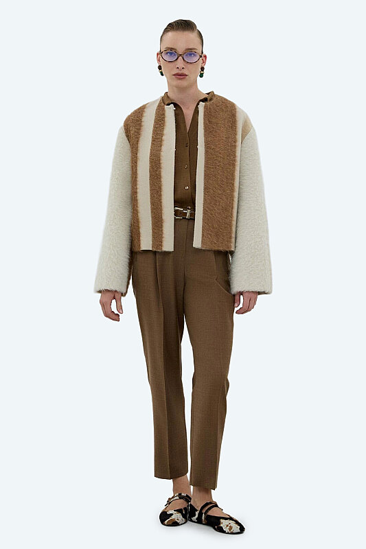 Yün Karışımlı Bisiklet Yaka Ceket Camel - Bej - Roman