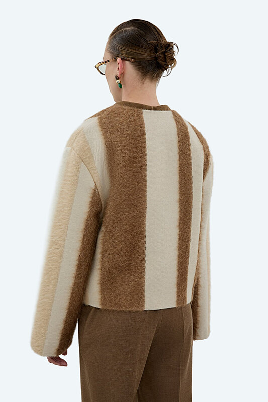 Yün Karışımlı Bisiklet Yaka Ceket Camel - Bej - Roman (1)