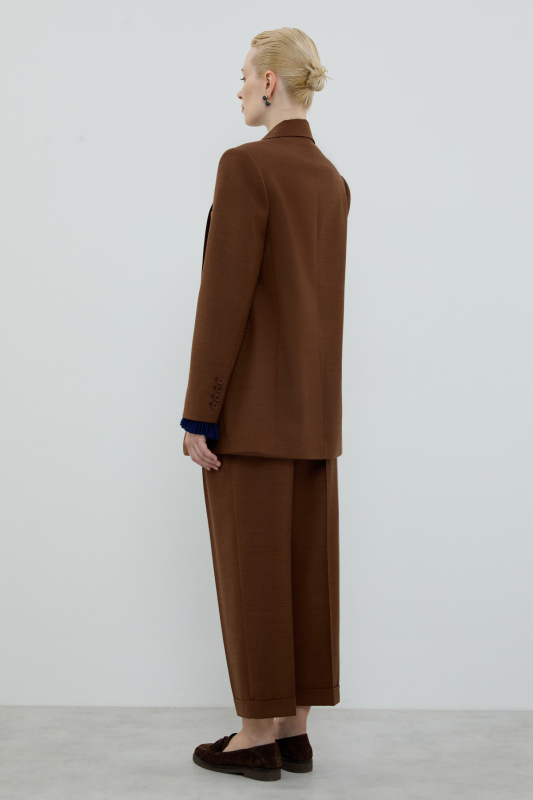 Yün Karışımlı Fleto Cepli Ceket Kahve - 2
