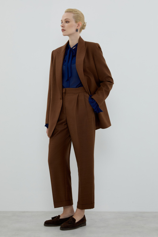 Yün Karışımlı Fleto Cepli Ceket Kahve - 3