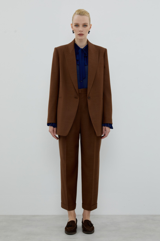 Yün Karışımlı Fleto Cepli Ceket Kahve - 4