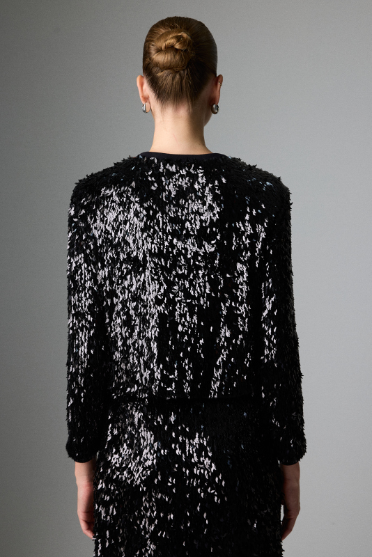 Bisiklet Yaka Payet Ceket Siyah - 2