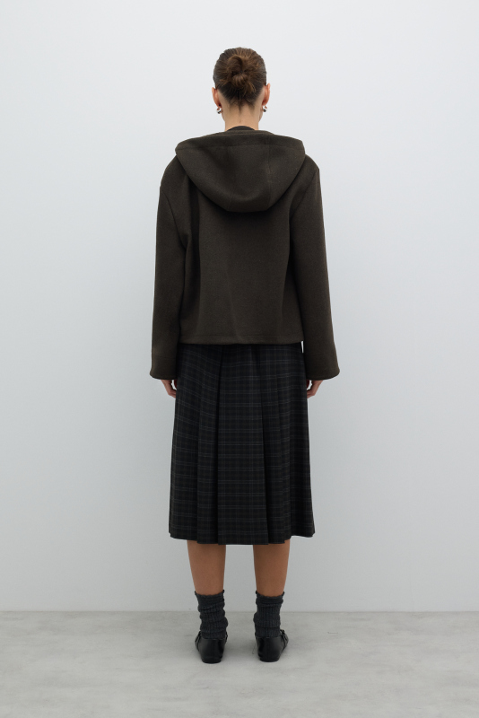 Yün Karışımlı Fermuar Detaylı Kapüşonlu Mont Haki - Roman (1)