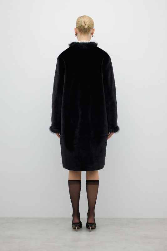 Önden Çıtçıtlı Çift Cepli Kürk Kaban Siyah - 2