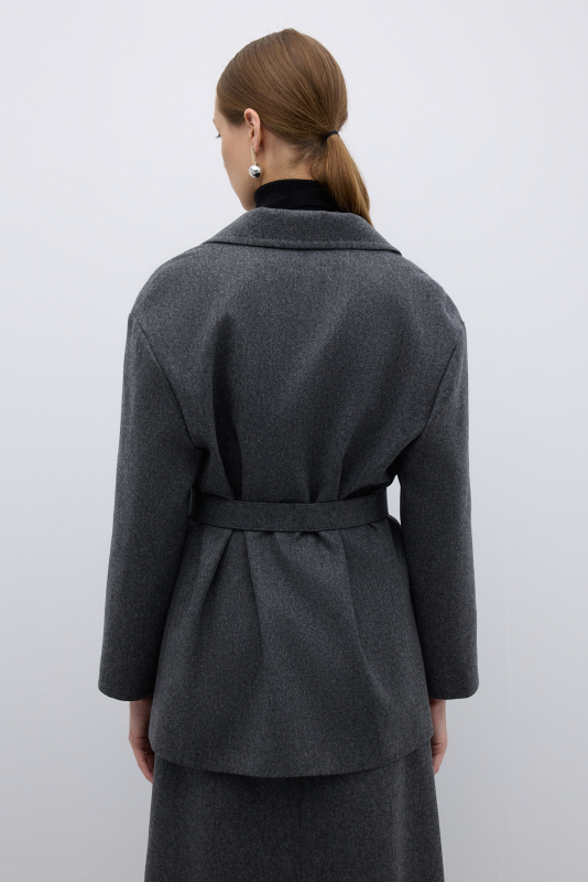 %100 Yün Beli Seyyar Kemerli Kaban Koyu Gri - 2
