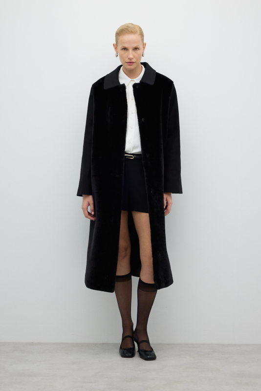 Önü Kürt Detaylı Kaban Siyah - 4