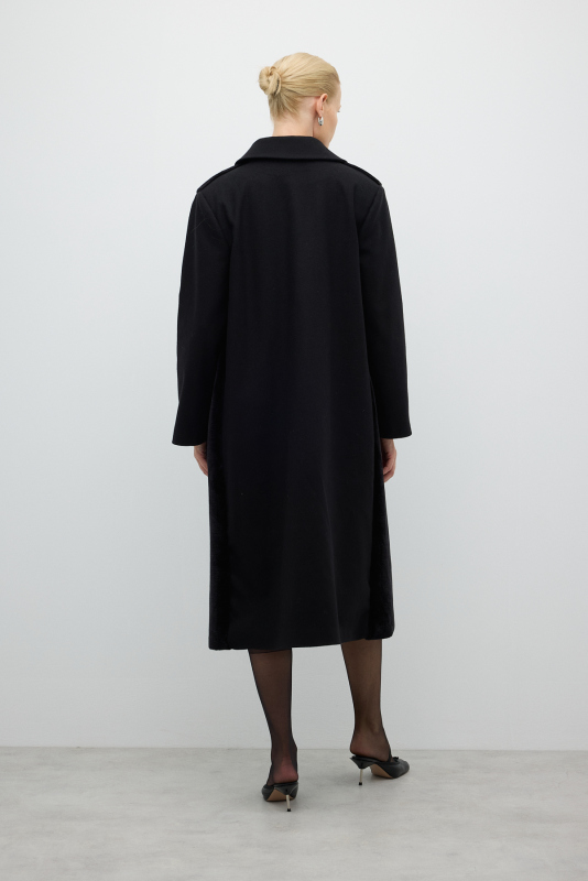 Önü Kürt Detaylı Kaban Siyah - 2