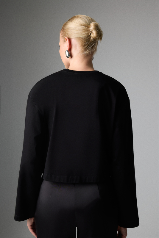 Etek Ucu Payetli Dekolteli Crop Bluz Siyah - Roman (1)