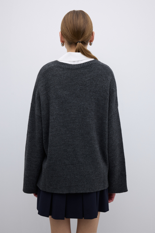 V Yaka İnci Detaylı Triko Antrasit - 2