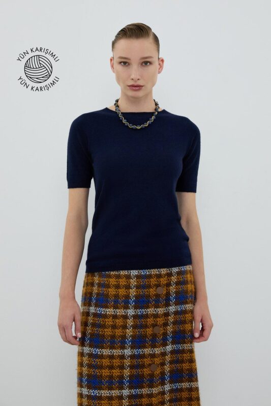 Bisiklet Yaka Triko Lacivert 