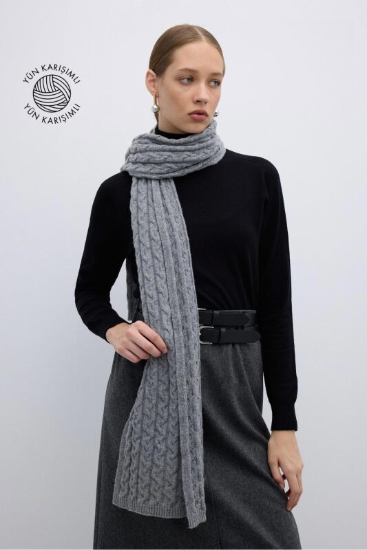 Yün Karışımlı Atkı Gri - Roman