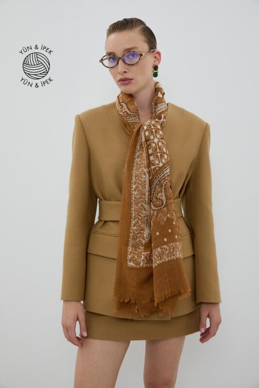 Yün ve İpek Karışımlı Şal Standart Renk - Roman