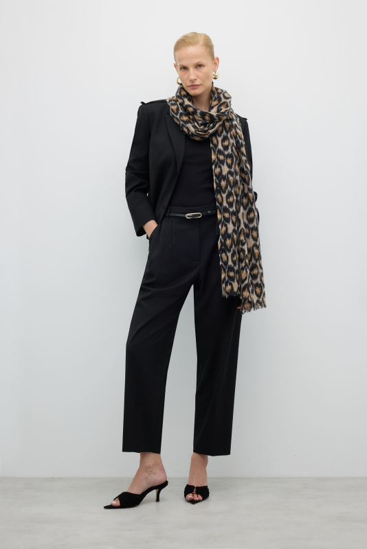 Yün ve Kaşmir Leopar Desenli Şal Standart Renk - Roman (1)